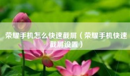 荣耀手机怎么快速截屏（荣耀手机快速截屏设置）